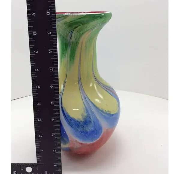 Handcrafted Multi-colored Swirl Glass Vase 10in tall - Picture 6 of 6